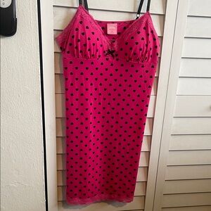 Jenni Hot Pink Heart-Print Chemise with Black Accents